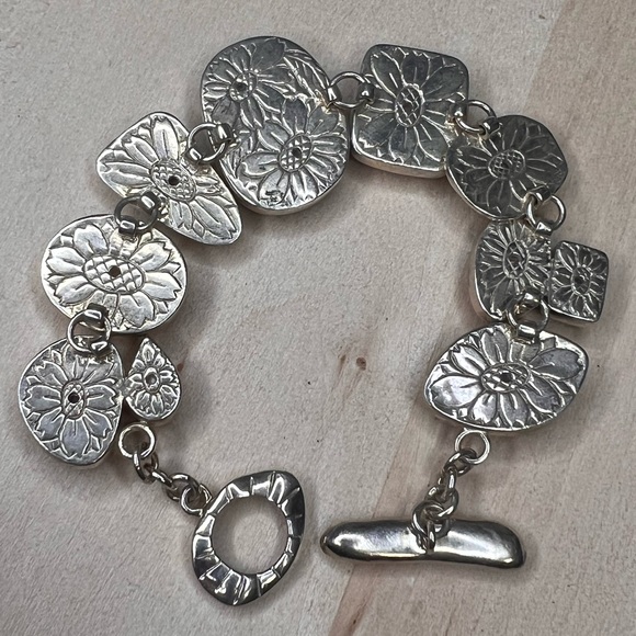 Sterling Silver shades of brown multi opaque 7 1/4 inch bracelet - Picture 3 of 5